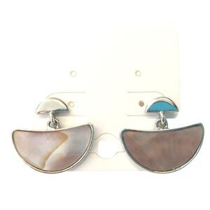 Vintage Crescent Mother Of Pearl  Dangle Earrings Sterling Silver Plated Post